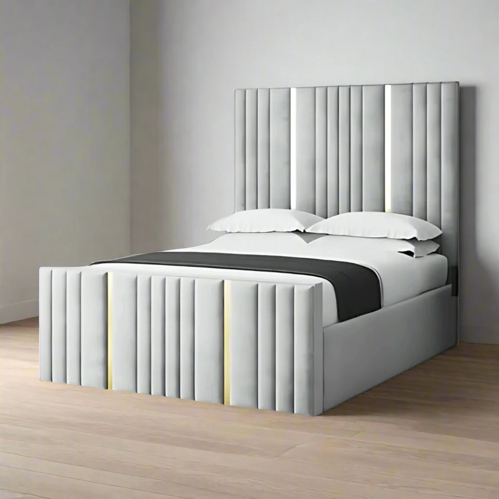 panelled Vertical Panel Bed with Gold Trim | Storage & Mattress Choices - Image 1